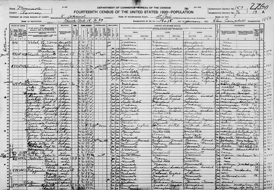 Census record of F. Scott Fitzgerald [Credit: MyHeritage 1920 United States Federal Census]